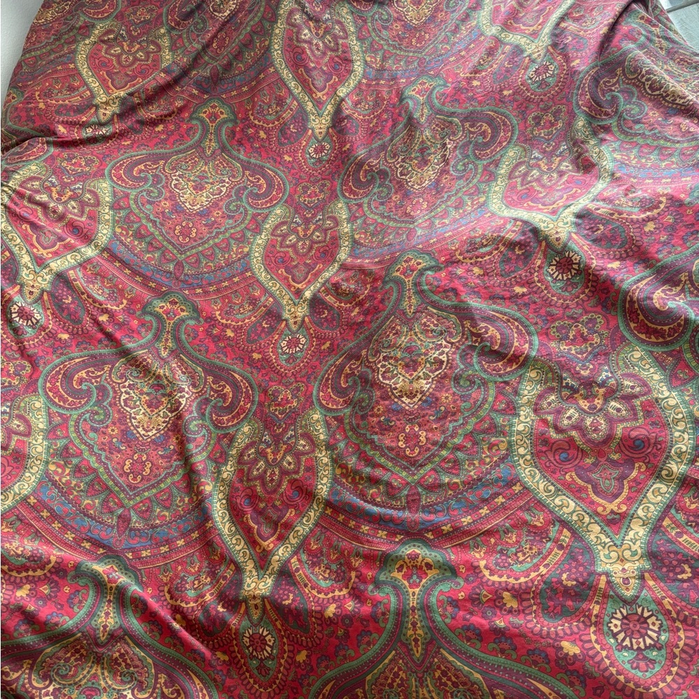 Pottery Barn Red Green Gold Paisley Cotton Sateen Full/Queen Duvet Cover